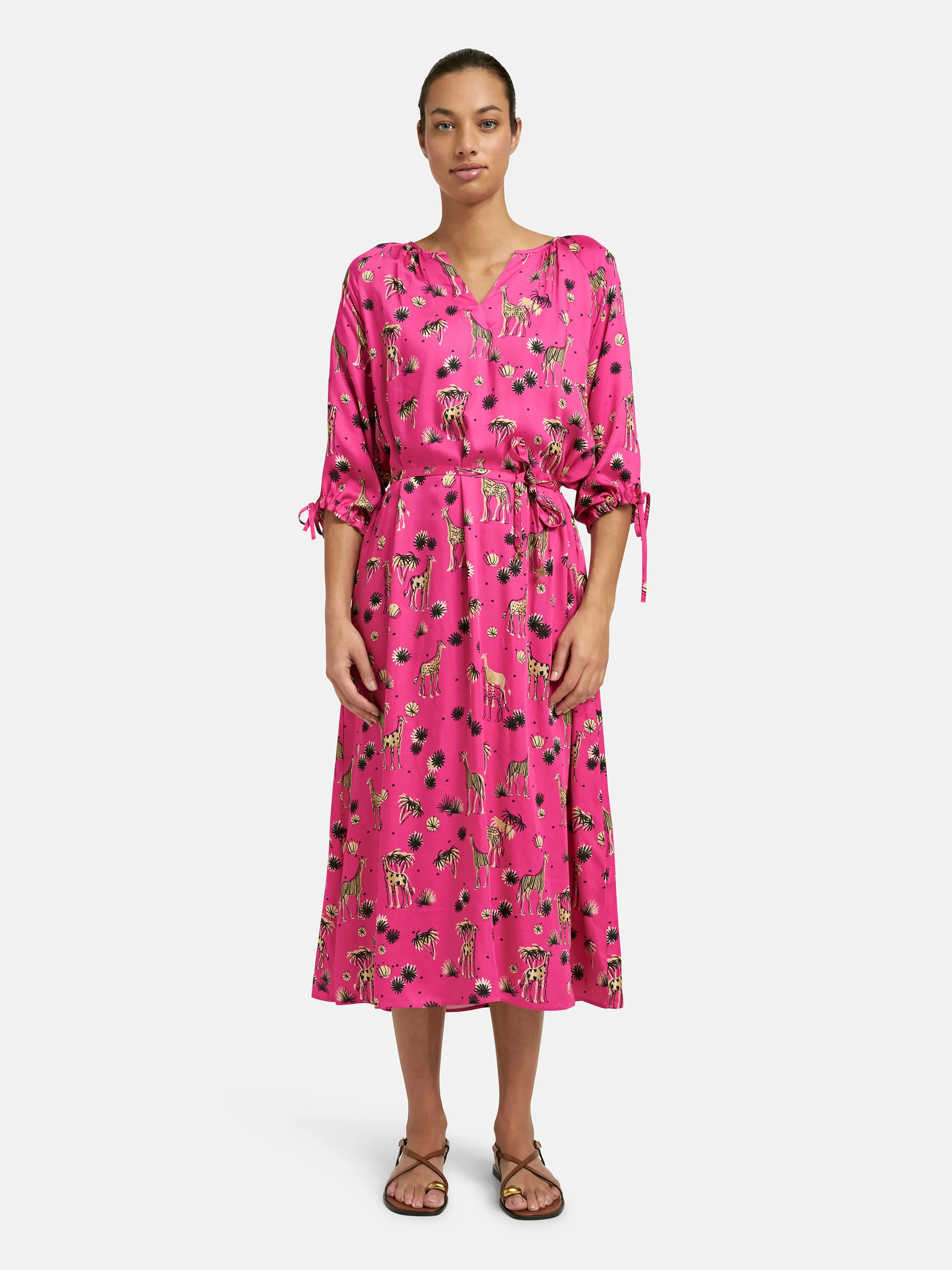 Wide Sleeve Hem Belt Dress