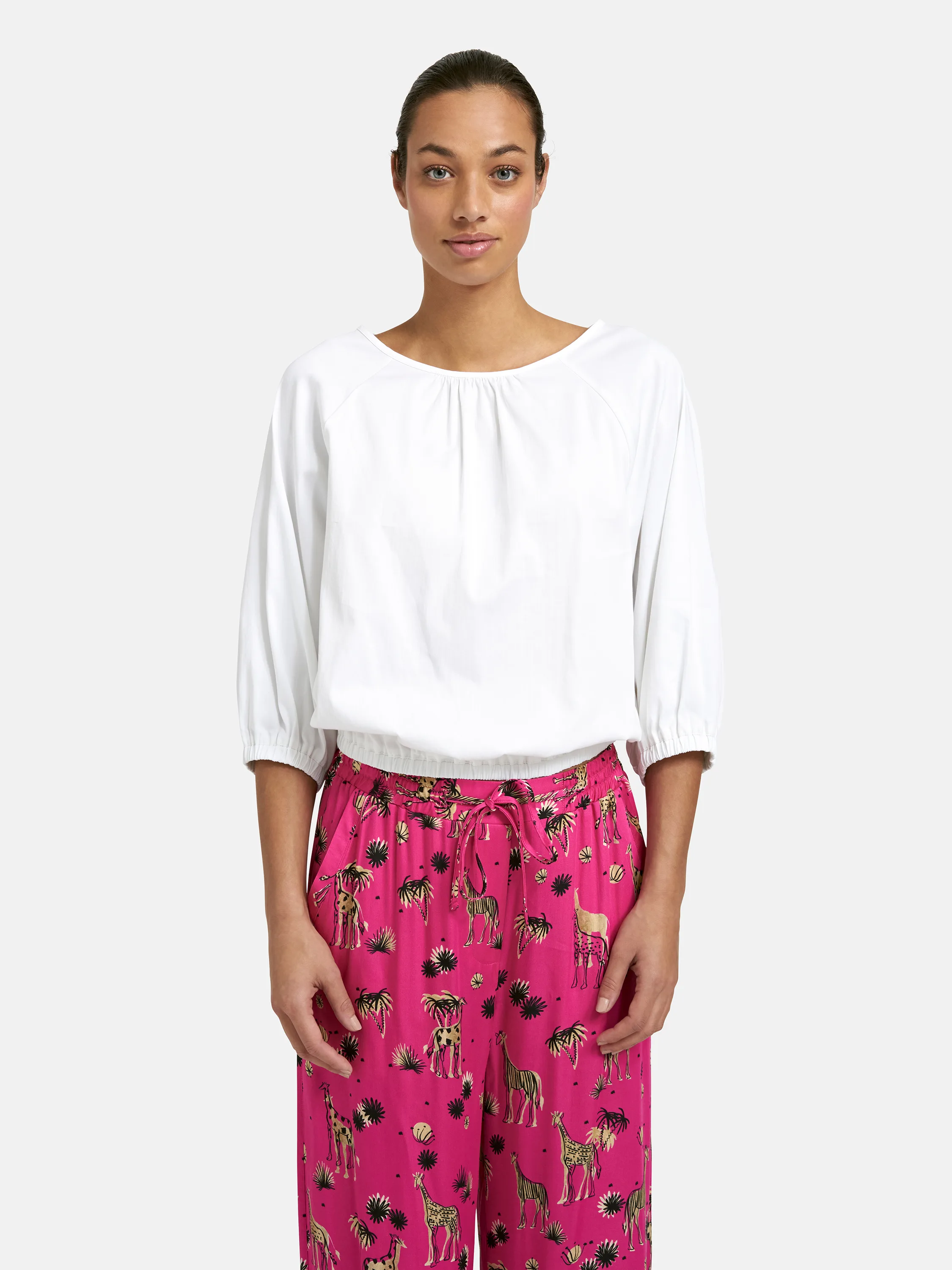 Cropped Raglan Blouse Elastic Hem