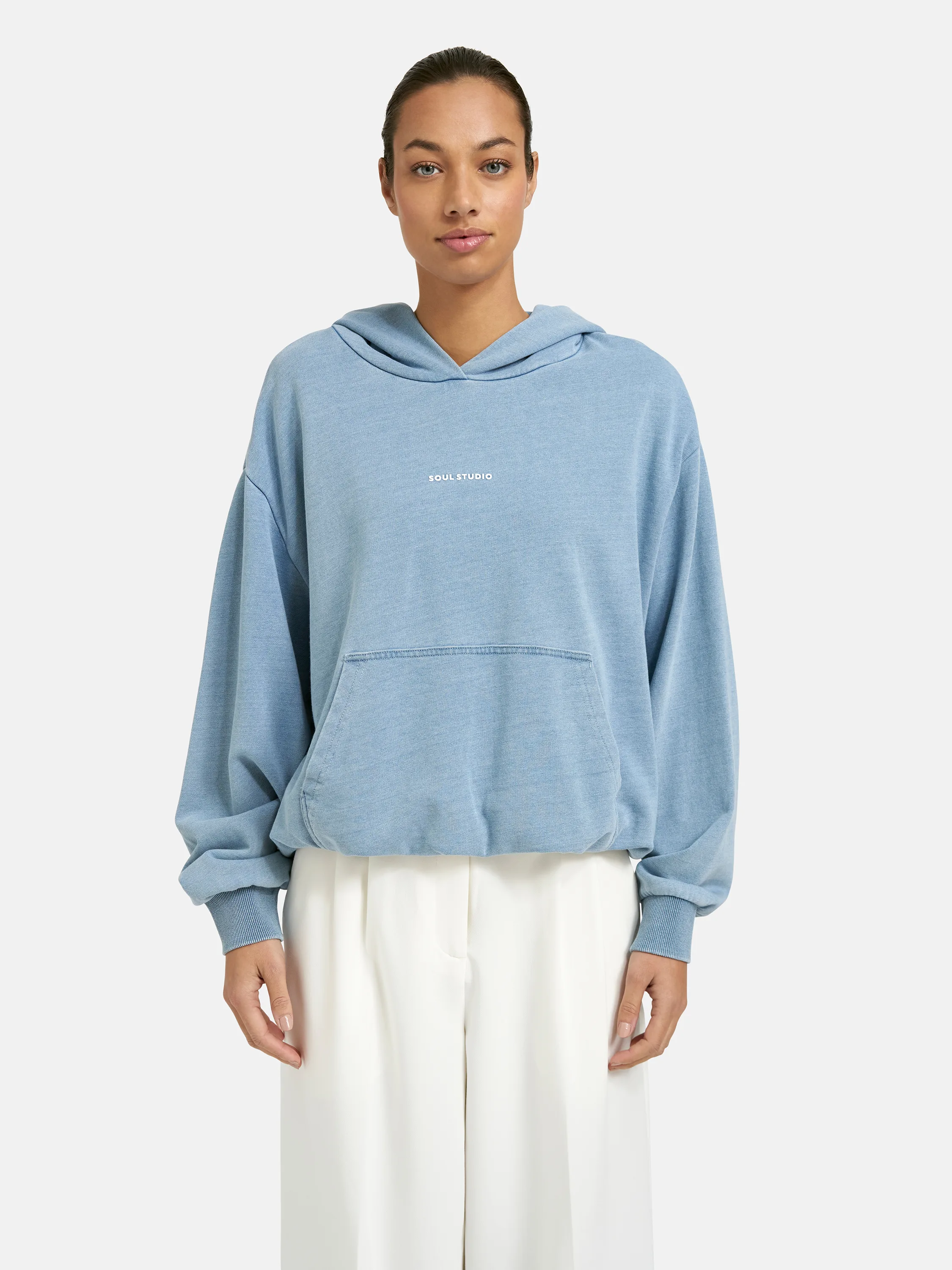 Relaxed Denim Jersey Hoodie Balloon Hem