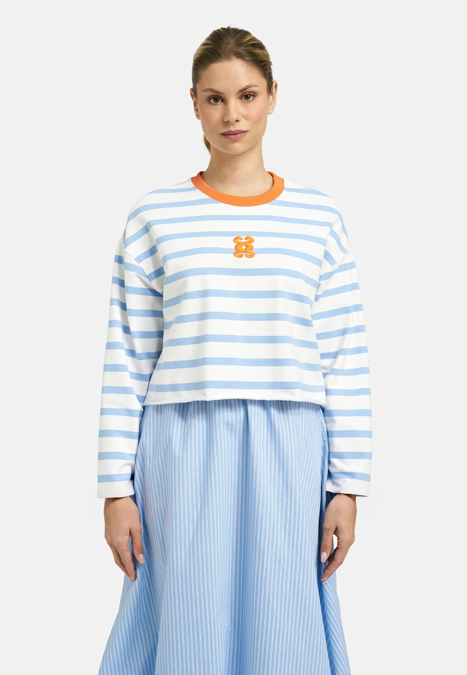 Boxy Cropped Sweatshirt 3D Anagram Striped