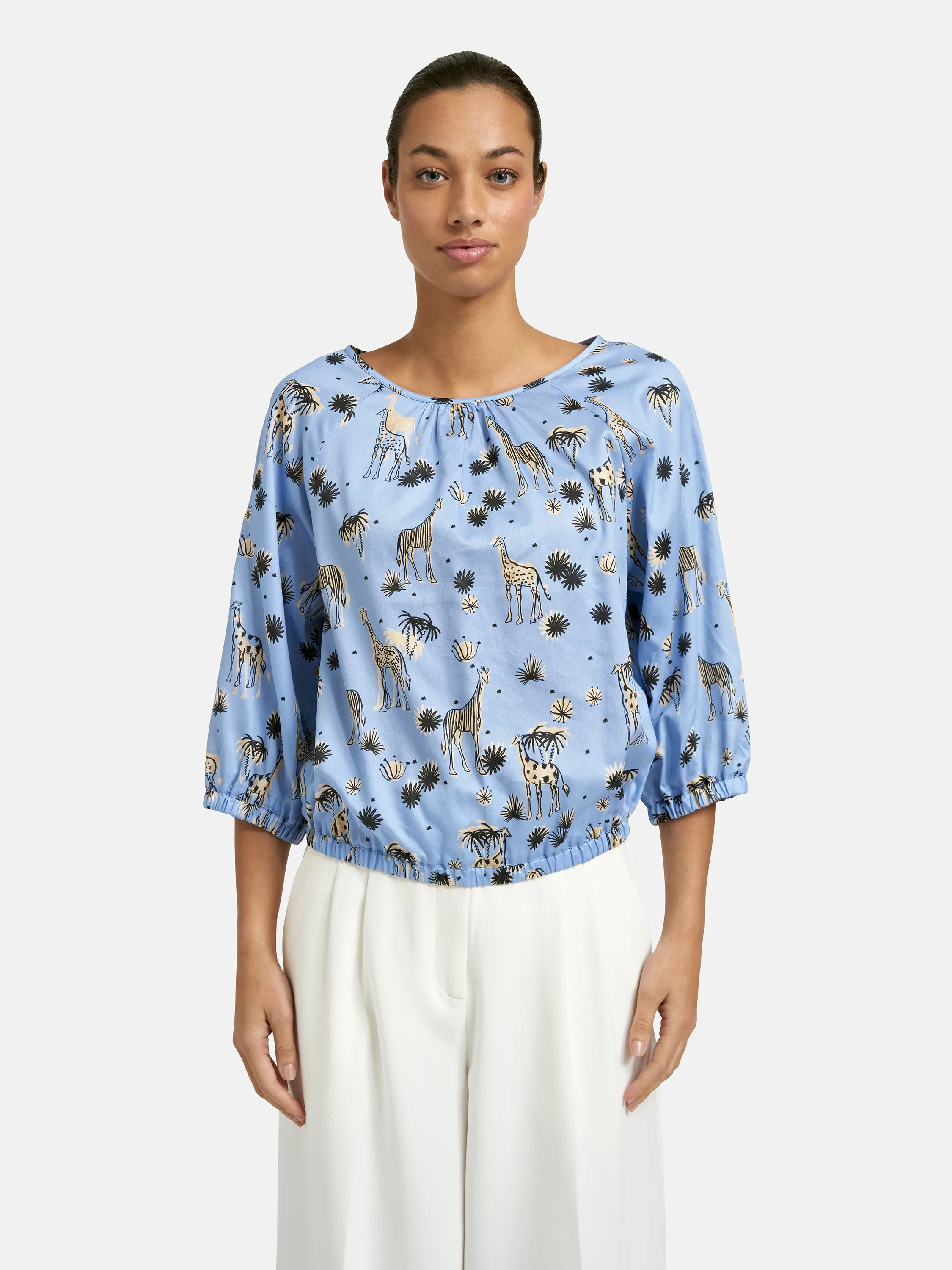 Cropped Raglan Blouse Elastic Hem