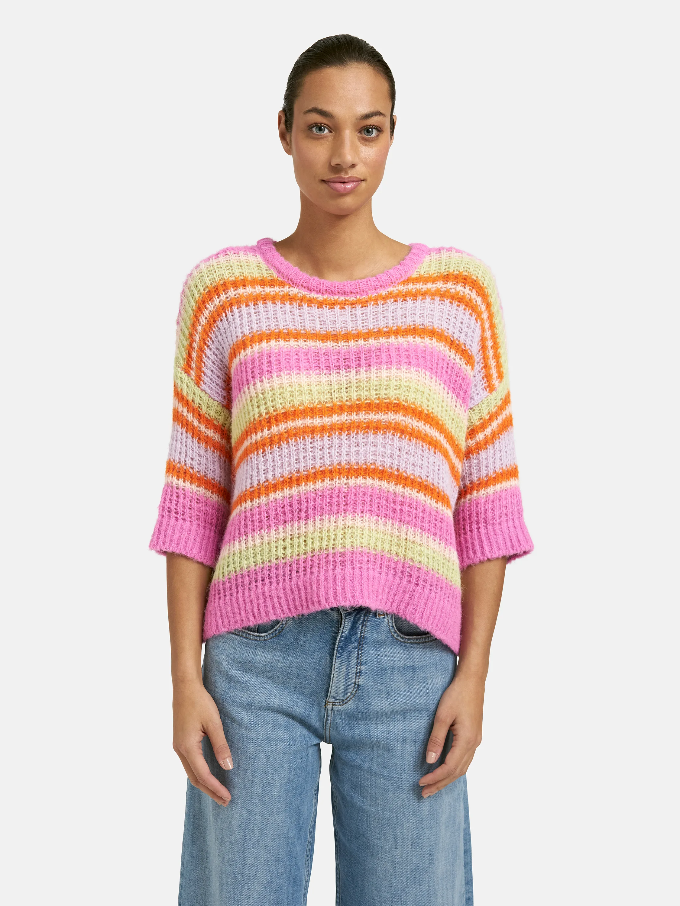 Striped Hairy Half Slv Pullover