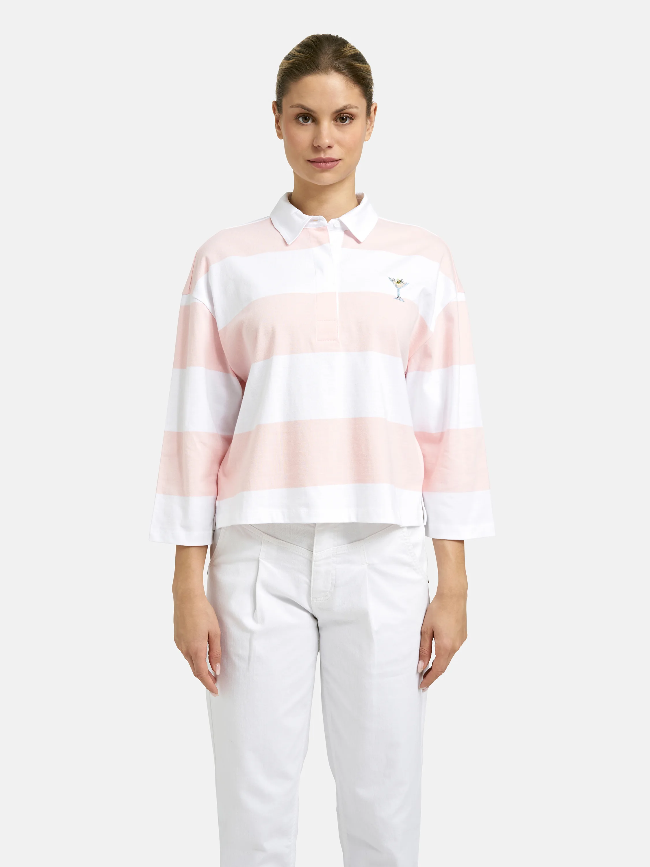 Boxy cropped Polo T-shirt Blockstriped