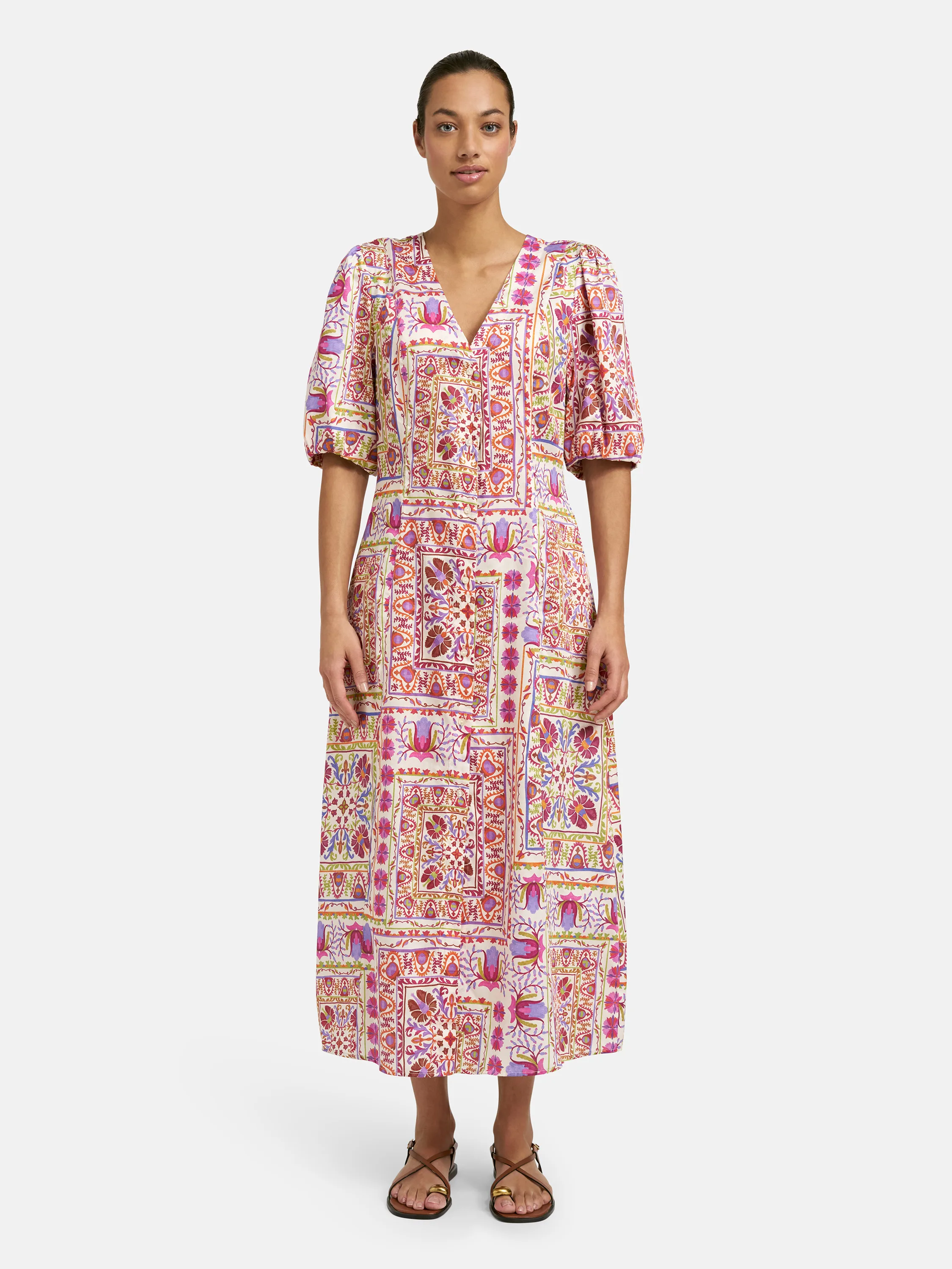 Fitted V-neck Placket Dress